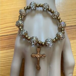 Vintage Bracelet Crystals Cross Crucifix Religious